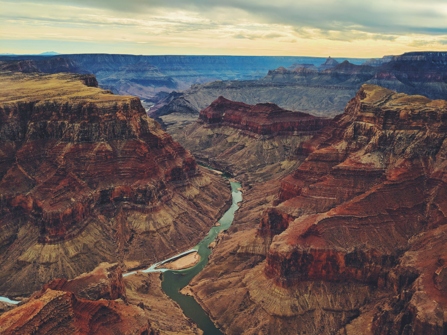 Grand Canyon arial view with sights of the Colorado River